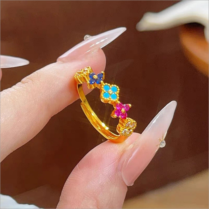 Dainty Multicolor Blossom  Necklace Bracelet Ring Earrings Jewelry Set