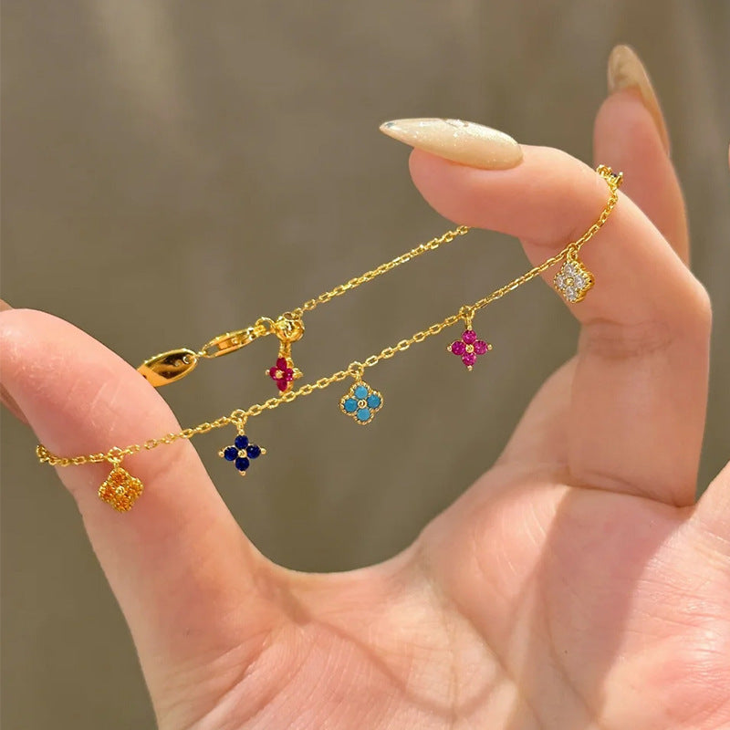 Dainty Multicolor Blossom  Necklace Bracelet Ring Earrings Jewelry Set
